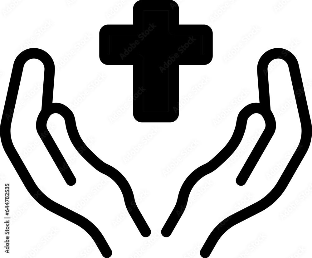 Obraz premium Praying Hands With Cross Icon In Black & White Color.