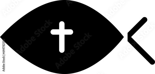 Vector Illustration of Christian Fish Or Ichthys In Glyph Style.