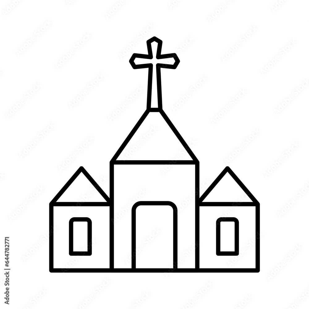 Black line art illustration of Church icon. Black line art illustration of Church icon.