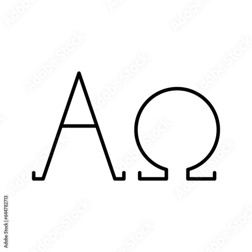 Alpha and omega symbol in thin line art.