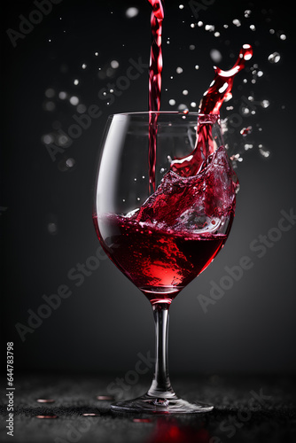 Red wine splashing in glass  on black background. Commercial promotional photo