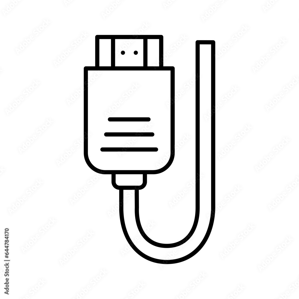 USB cable connector icon in black line art. USB cable connector icon in black line art.