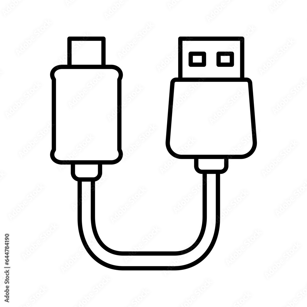 Two side usb cable icon in black line art. Two side usb cable icon in black line art.