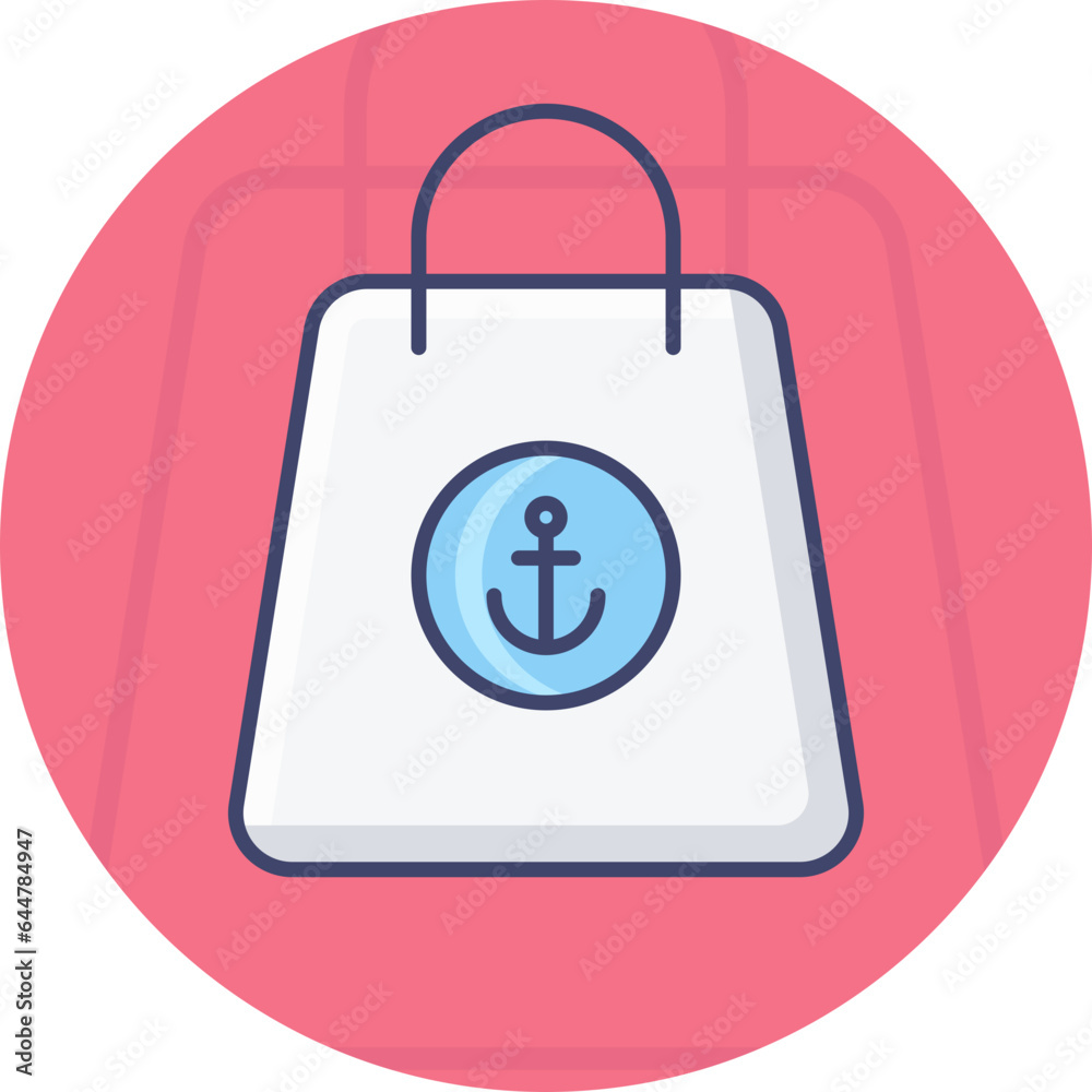 Carry Bag With Anchor Symbol Icon On Pink Background. Carry Bag With Anchor Symbol Icon On Pink Background.