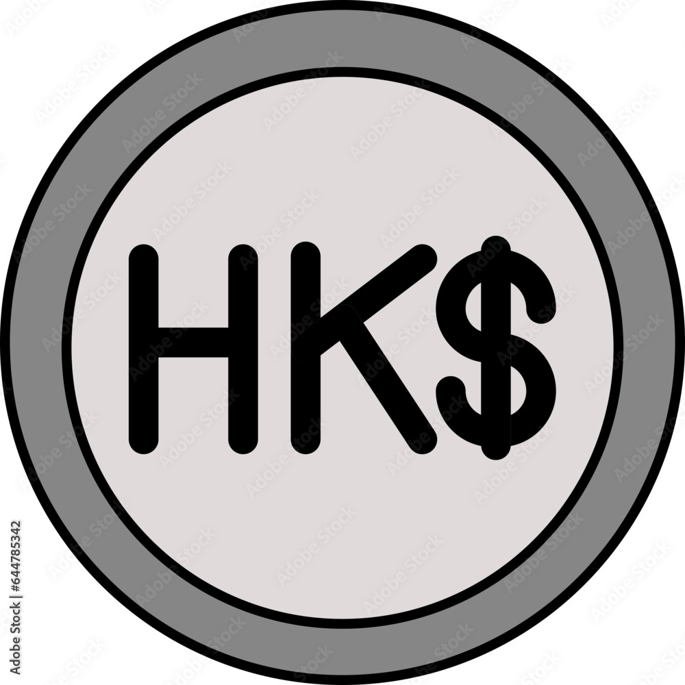 Grey Hong Kong Dollar Coin Icon in Flat Style. Grey Hong Kong Dollar Coin Icon in Flat Style.
