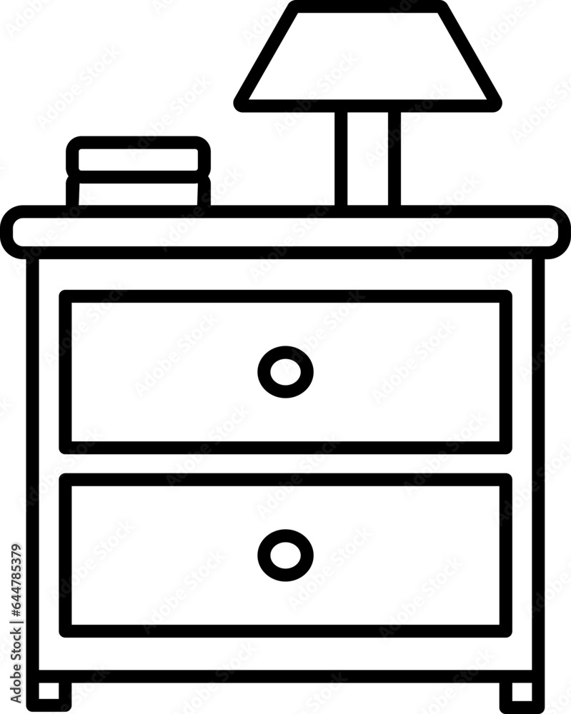 Bedside Table or Drawer Icon in Black Line Art. Bedside Table or Drawer Icon in Black Line Art.