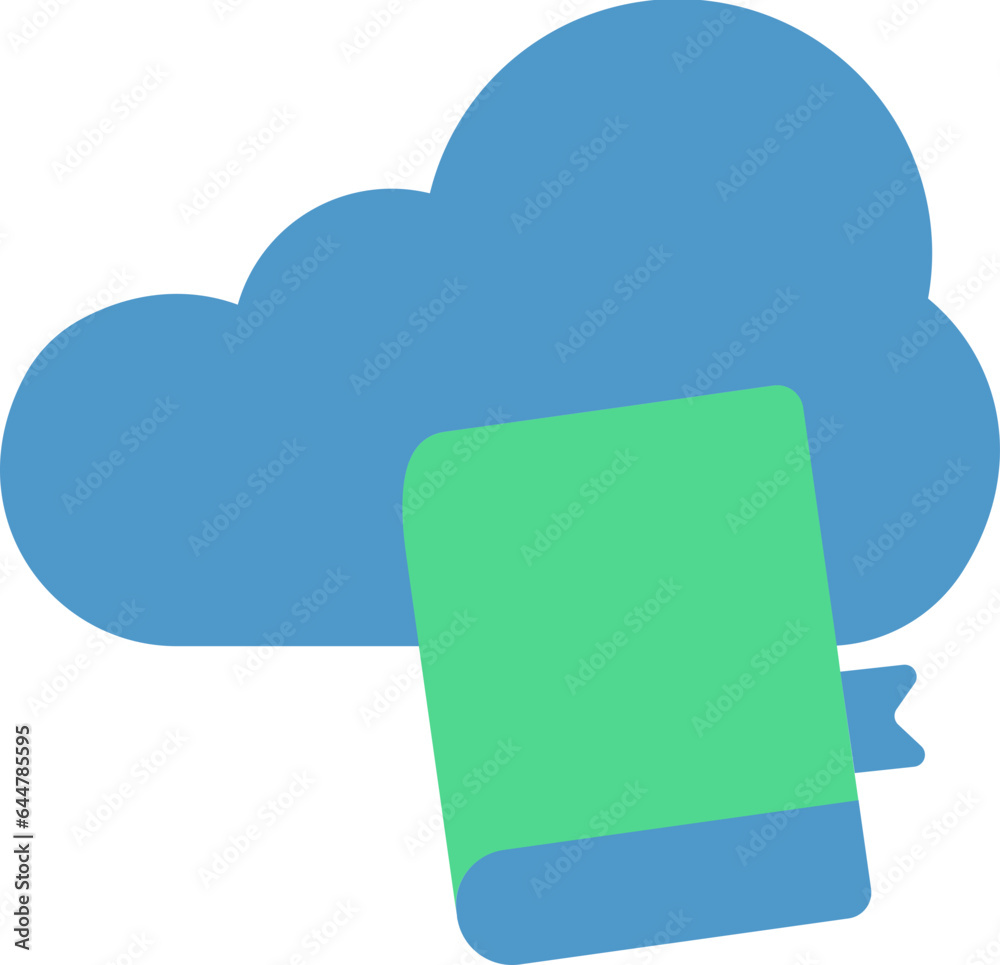 Cloud With Book Icon In Blue And Green Color.