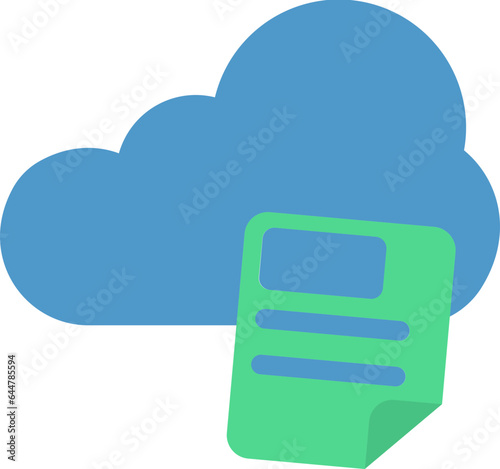 Cloud With Paper Icon In Blue And Green Color.