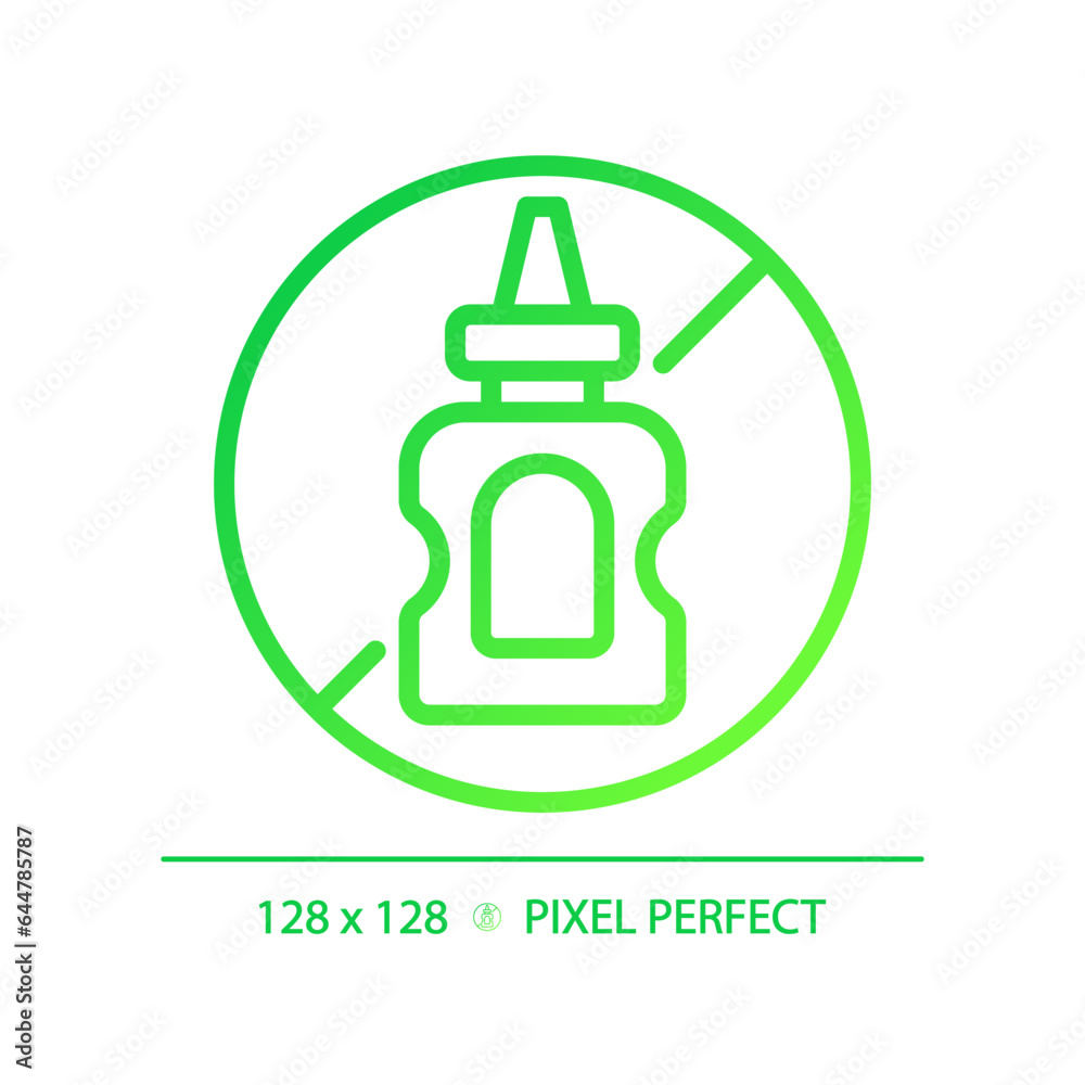 2D pixel perfect gradient mustard free icon, isolated vector, thin line green illustration representing allergen free. 2D pixel perfect gradient mustard free icon, isolated vector, thin line green illustration representing allergen free.