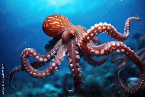 Octopus swims underwater.
