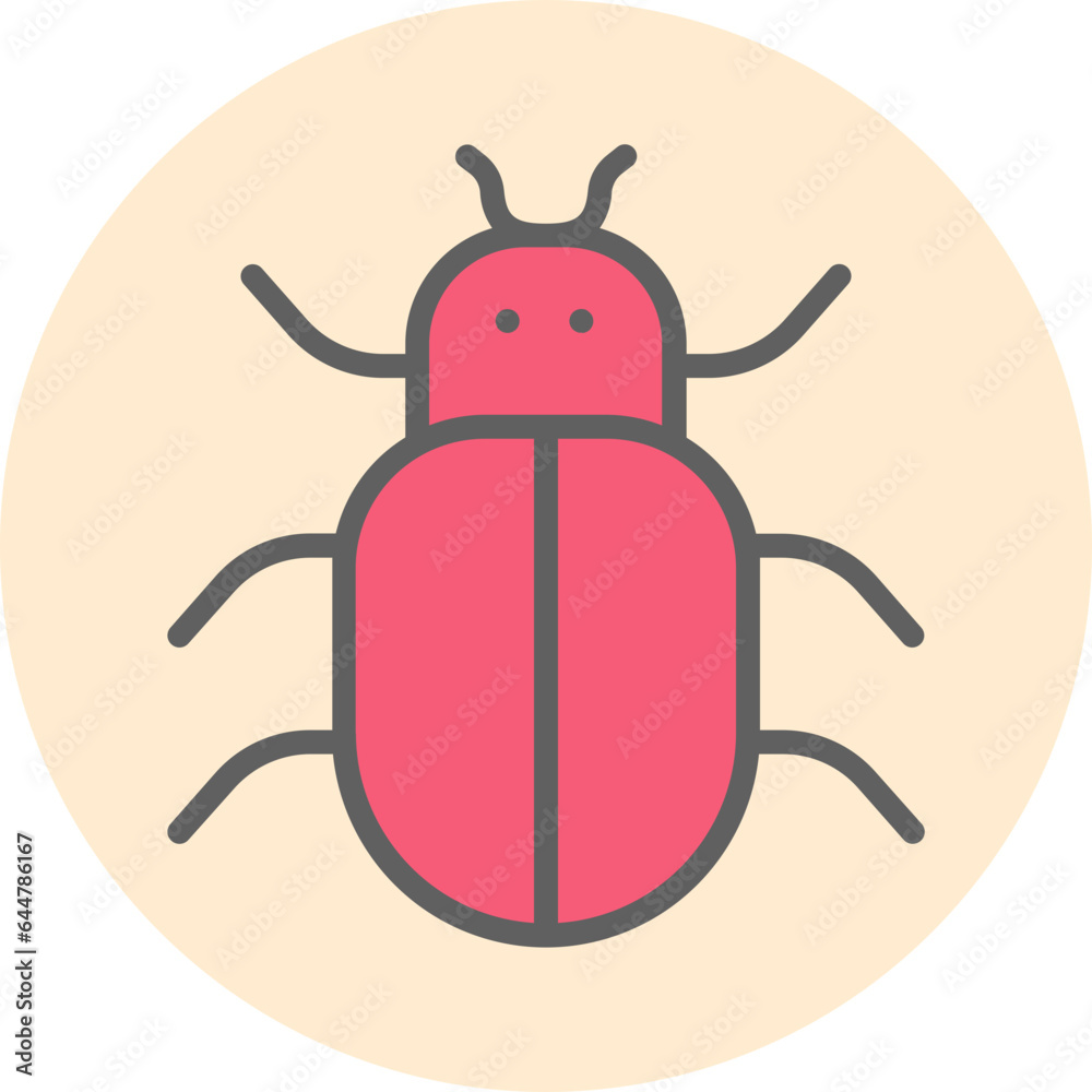 Red bug icon on yellow circle background. Red bug icon on yellow circle background.