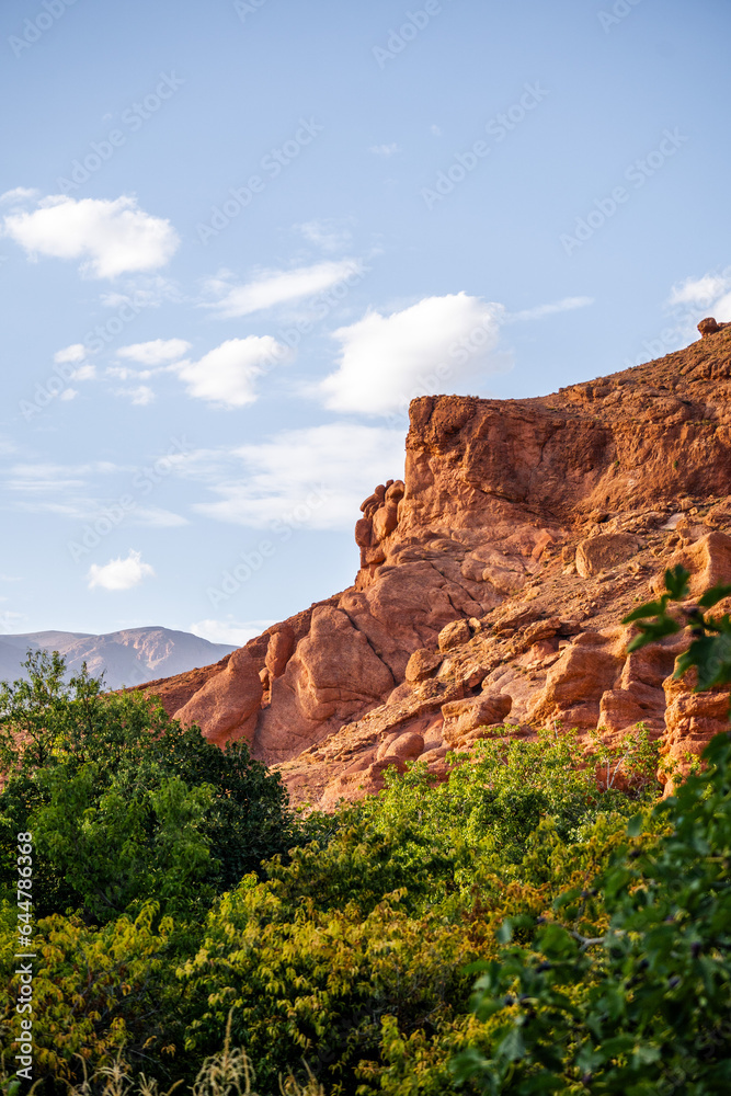 Nature, rocks and mountains in Dades Gorge Morocco during sunset