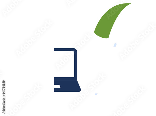 Beach Umbrella with Laptop Icon in Flat style.