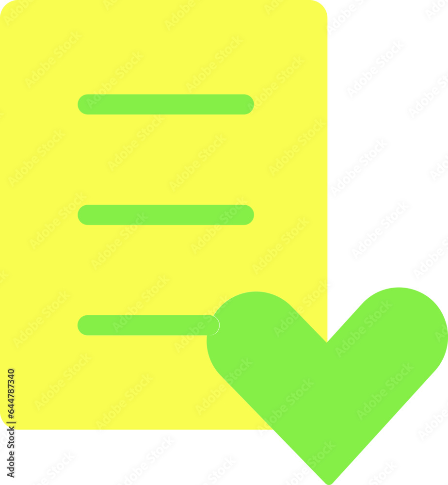 Heart With Paper Icon In Yellow And Green Color. Heart With Paper Icon In Yellow And Green Color.