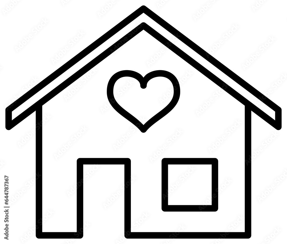 Home line icon with heart. Outline house button. Sweet home icon. 
