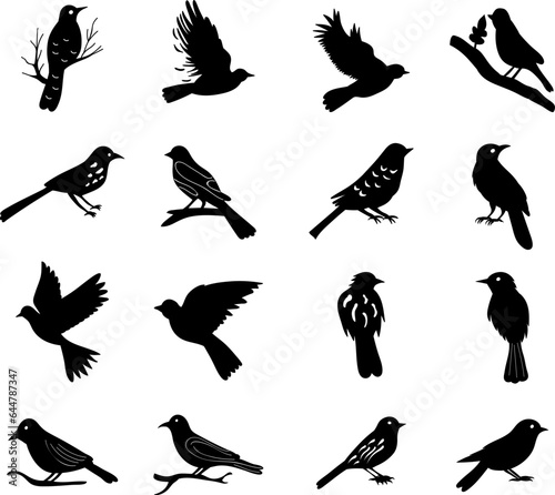set of birds silhouettes on white background vector