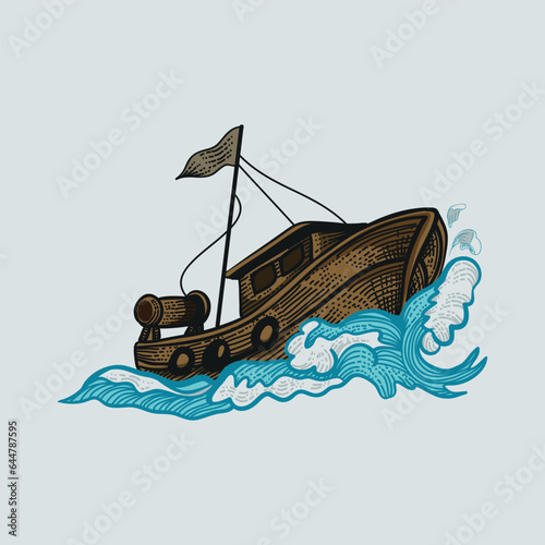 ship in sea mascot vector icon
