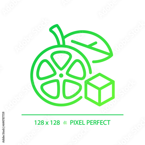 2D pixel perfect gradient fruit icon, isolated vector, thin line green illustration representing allergen free.