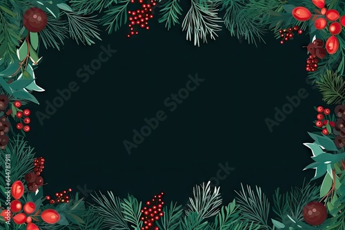 Christmas frame with holly berries  Christmas greeting card