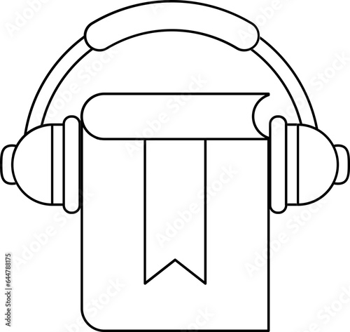 Black thin line art Headphone icon in flat style.