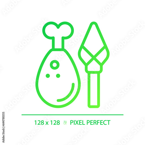 2D pixel perfect gradient mediterranean meat icon, isolated vector, thin line green illustration representing allergen free.
