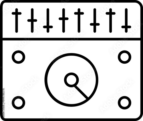 Sound mixer board icon in black line art.