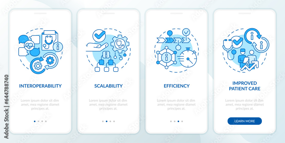 2D blue icons representing health interoperability resources mobile app ...