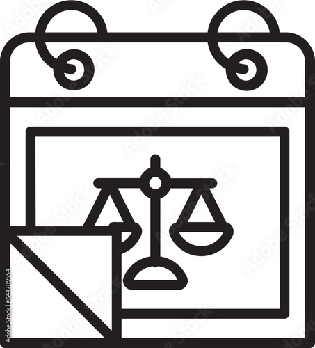 Justice Date Calendar icon in Black Line Art.