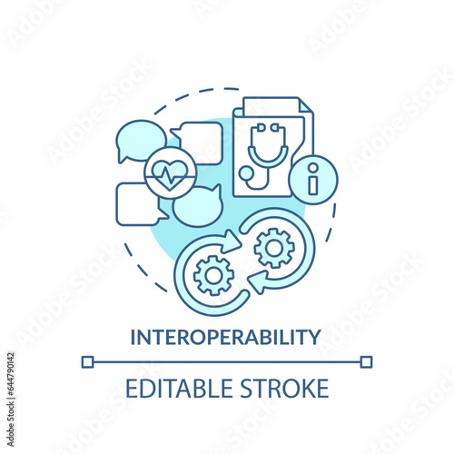 2D editable blue icon interoperability concept, isolated monochromatic vector, health interoperability resources thin line illustration.