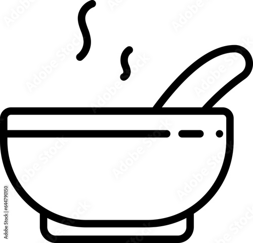 Black Line Art Hot Soup Bowl Icon in Flat Style.
