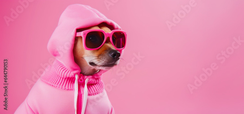 Cute and furry dog dons a pink Barbie outfit