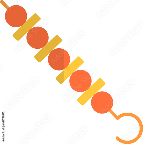 Shish kebab or shashlik icon in yellow and orange color.