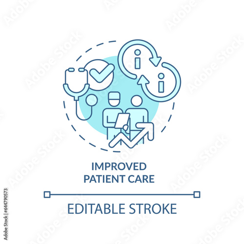 2D editable blue icon improved patient care concept, isolated monochromatic vector, health interoperability resources thin line illustration.