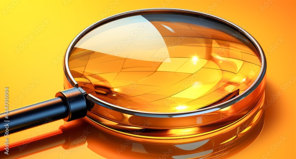 Close up on magnifying glass isolated on yellow background Close up on magnifying glass isolated on yellow background