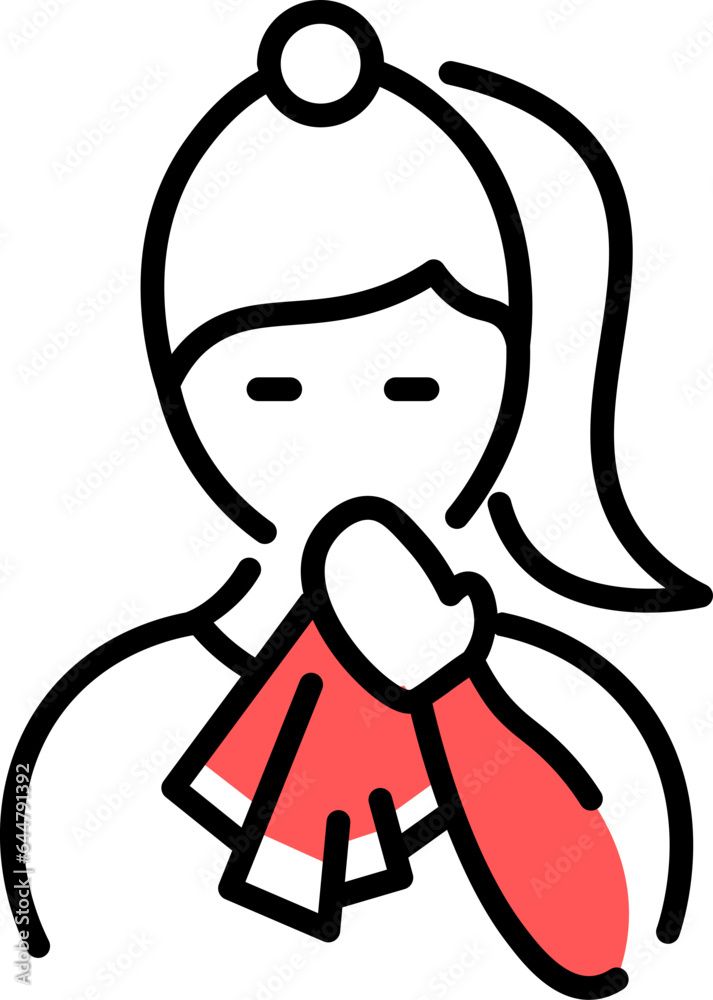 Fototapeta premium Vector illustration of Woman mouth covering napkin.