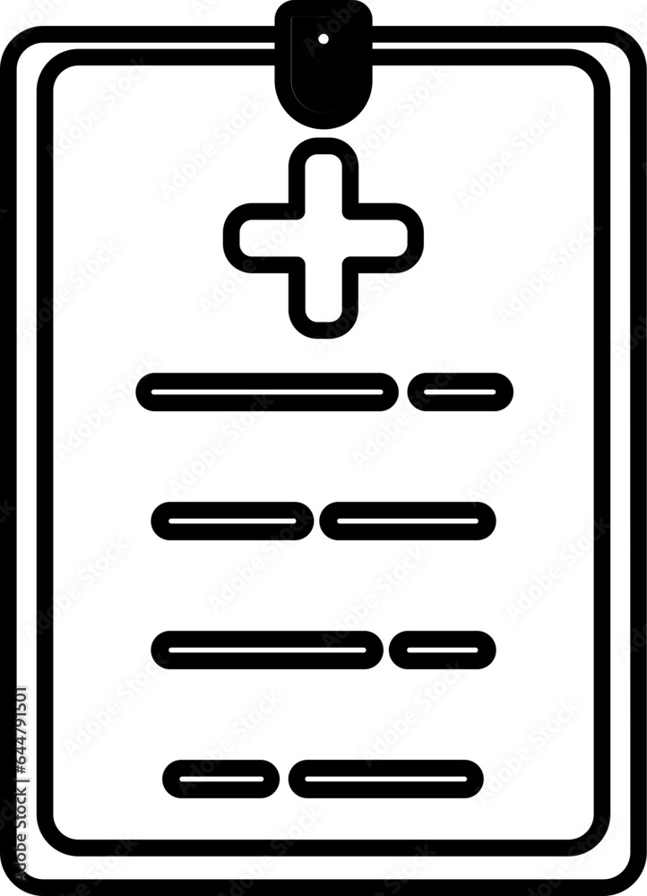 Fototapeta premium Medical Document Paper on Clipboard Icon in thin line.
