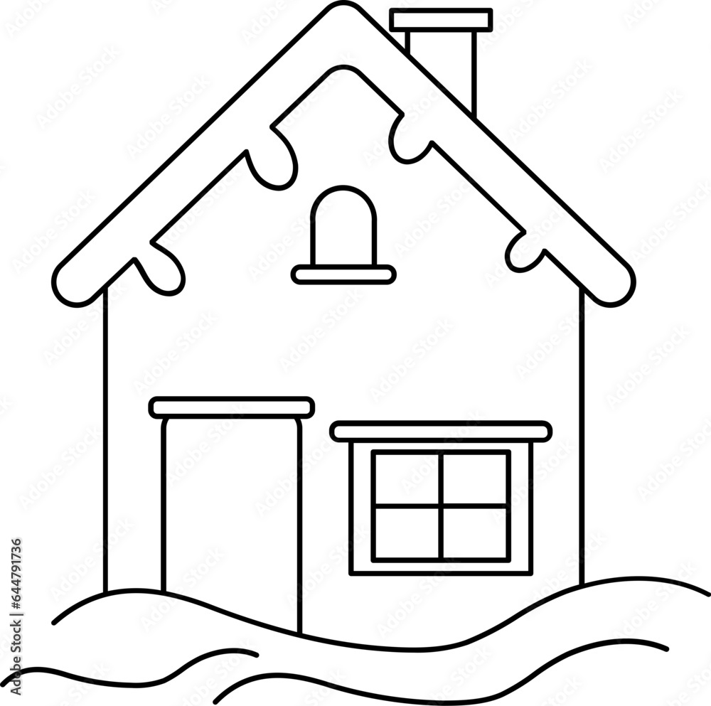 Flat Style Fisherman Stilt House Icon In Black Outline. Flat Style Fisherman Stilt House Icon In Black Outline.