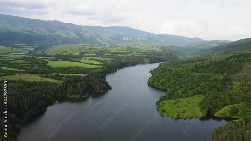 Aerial Spring view of Dushantsi Reservoir, Sredna Gora Mountain, Sofia Region, Bulgaria Aerial Spring view of Dushantsi Reservoir, Sredna Gora Mountain, Sofia Region, Bulgaria