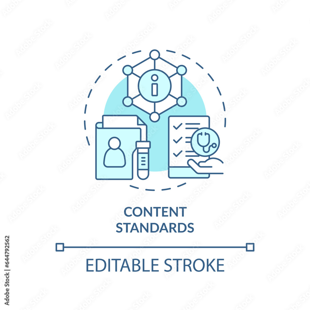 2D editable blue icon content standards concept, isolated monochromatic vector, health interoperability resources thin line illustration. 2D editable blue icon content standards concept, isolated monochromatic vector, health interoperability resources thin line illustration.