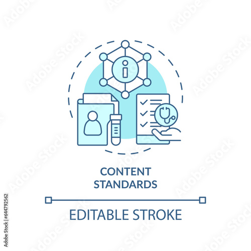 2D editable blue icon content standards concept, isolated monochromatic vector, health interoperability resources thin line illustration.