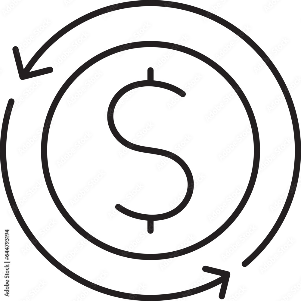 Dollar Exchange Icon In Black Line Art. Dollar Exchange Icon In Black Line Art.