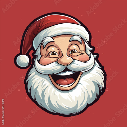 Santa Claus face with red hat and white beard. Vector illustration.