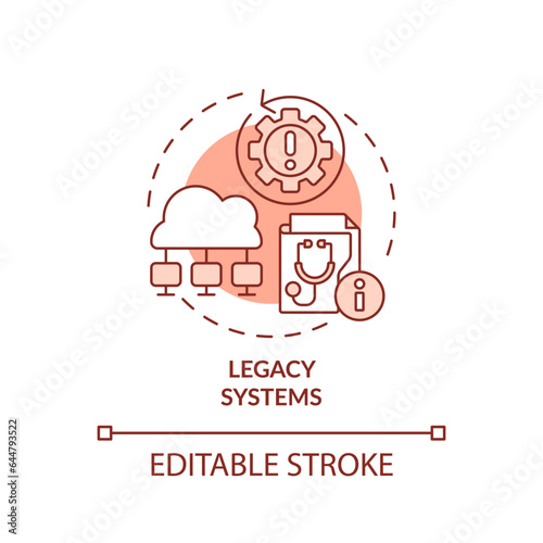 2D editable red icon legacy systems concept, isolated monochromatic vector, health interoperability resources thin line illustration.