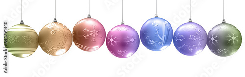 PNG. Trasparente. Natale. Decorazione natalizia orizzontale. Serie di palle dell'albero di Natale in vari colori.. photo