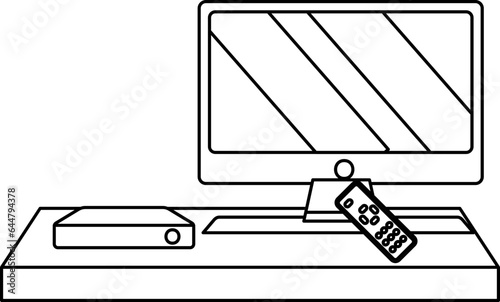 LCD With TV Box Icon In Thin Line Art.