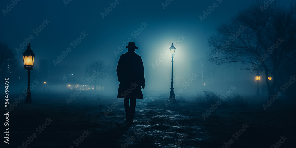 Man with a lantern in the fog Man with a lantern in the fog