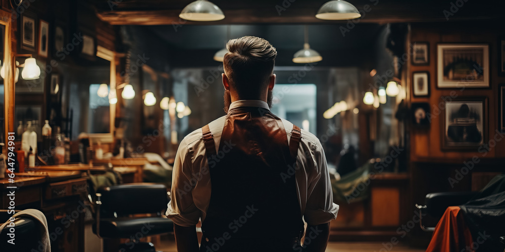 Rear view of young man in barbershop having haircut Rear view of young man in barbershop having haircut