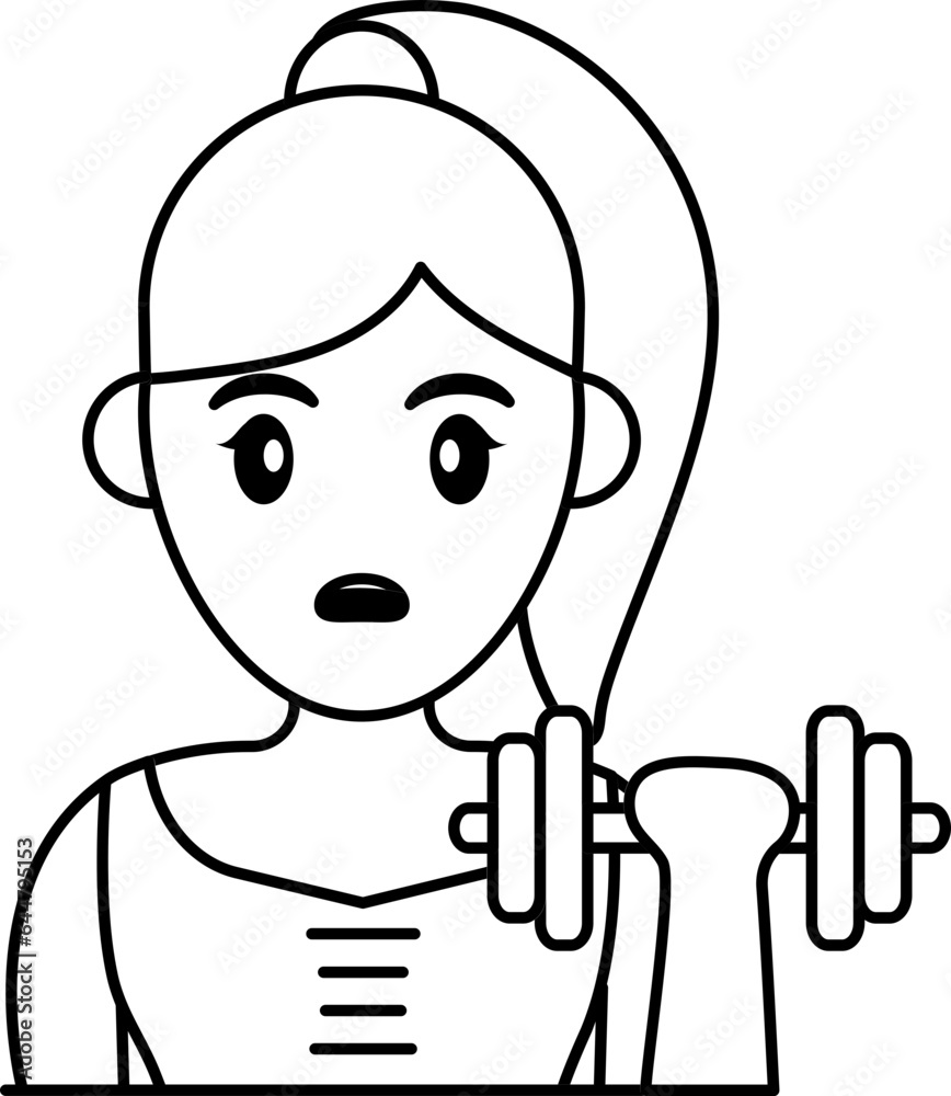 Young Woman Holding Dumbbell Icon In Black Outline. Young Woman Holding Dumbbell Icon In Black Outline.