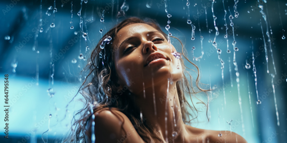 Young woman with droplets of water