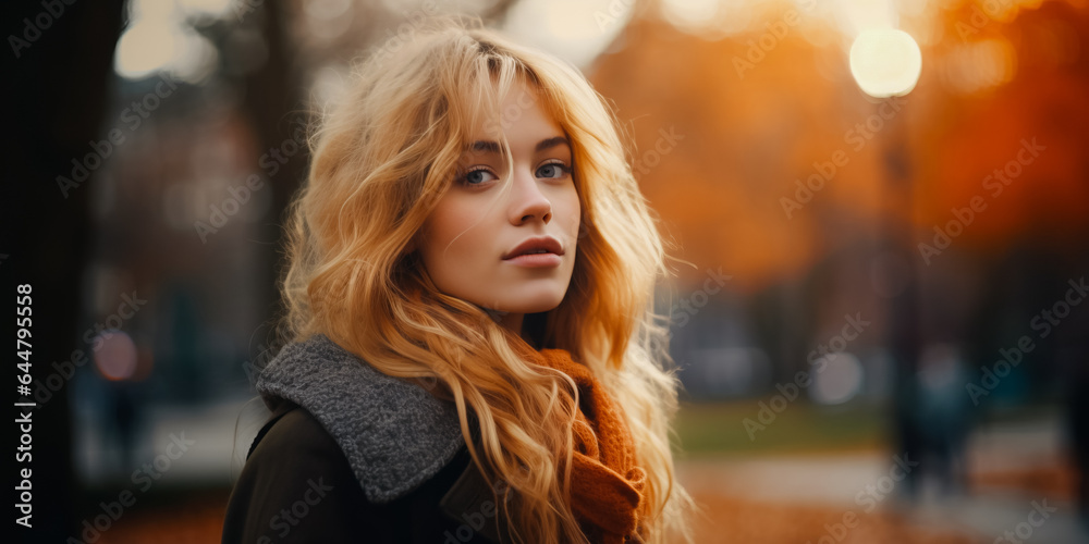 Fototapeta premium A blond young woman in a park